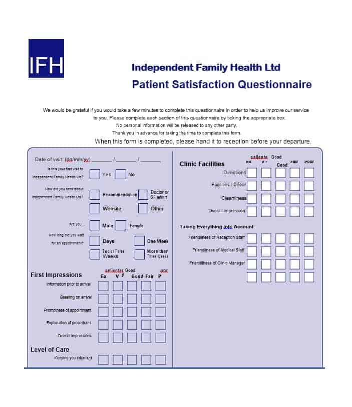 Patient Satisfaction Survey Template 44